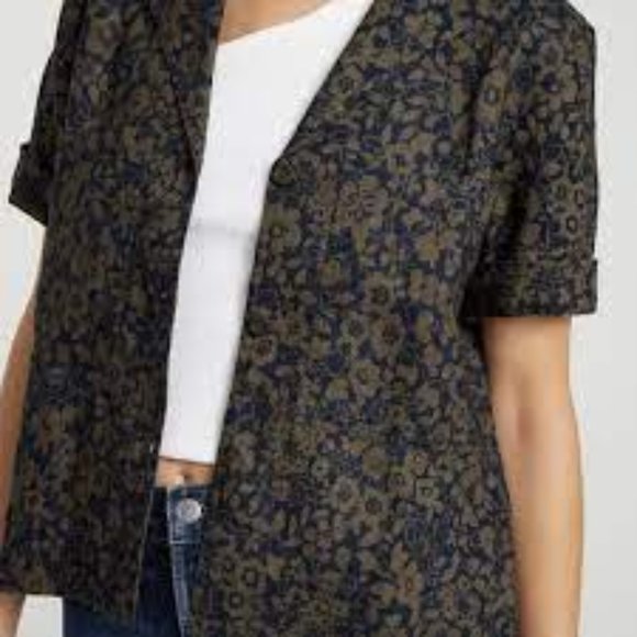 Everlane Blue and Tan Floral Button Down Shirt - Picture 10 of 14